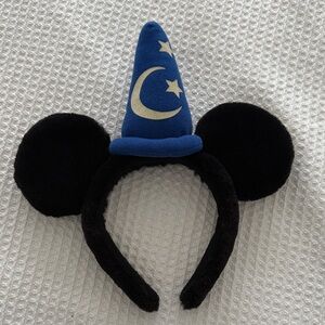 Disney Black Mickey Ear Headband with Blue Sorcerer Hat and Cream Moon